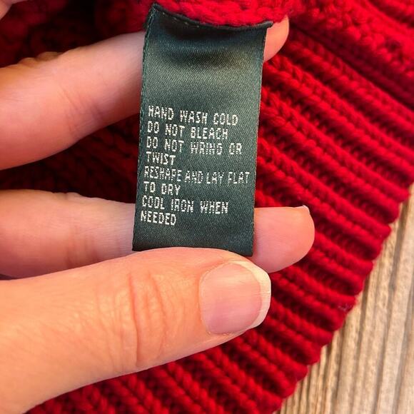 Lauren Ralph Lauren Women's Red Cable Knit Foldover Neck Sweater Size M - Picture 6 of 6
